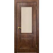 Дверь межкомнатная шпонированная "Сити-5" Тон Орех-2 стекло Сатинато бронза с рисунком