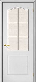 Ламинированная межкомнатная дверь «Палитра» Белая остекление белое рифленое