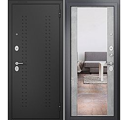 Дверь входная Family Eco MP E-164 Черный муар металлик/R-2 Бетон серый mirror Задвижка