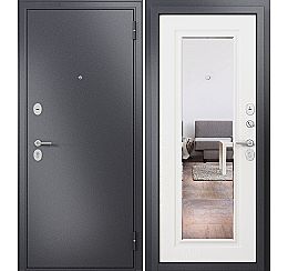 Дверь входная Family Eco MP E-140 Графит букле/МДФ Дуб белый скандинавский mirror Задвижка