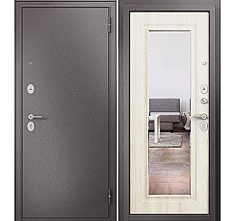 Дверь входная Family Mass MP M-140 Шоколад букле/Дуб крем mirror Задвижка