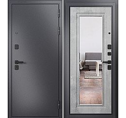 Дверь входная Trust Mass MP 9S-140 Графит букле (порог)/Бетон серый mirror ( фур-ра чёрная)
