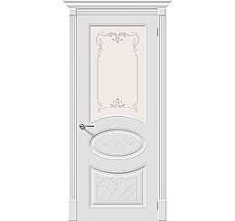 Дверь межкомнатная крашенная «Скинни-21 Аrt» Whitey (Эмаль) остекление художественное