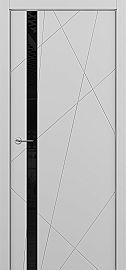 Дверь межкомнатная "Сhaos" Светло-серая эмаль ( RAL 7047) стекло Лакобель черный
