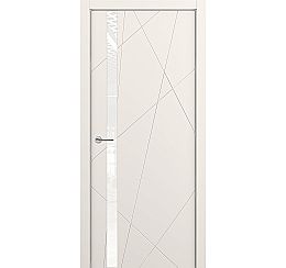 Дверь межкомнатная "Сhaos" Жемчужно-перламутровая эмаль стекло Лакобель белый