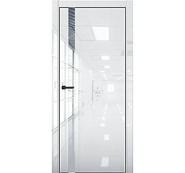 Дверь межкомнатная "Платина-7"  Crystall White вставка Лакобель белое кромка-чёрный матовый